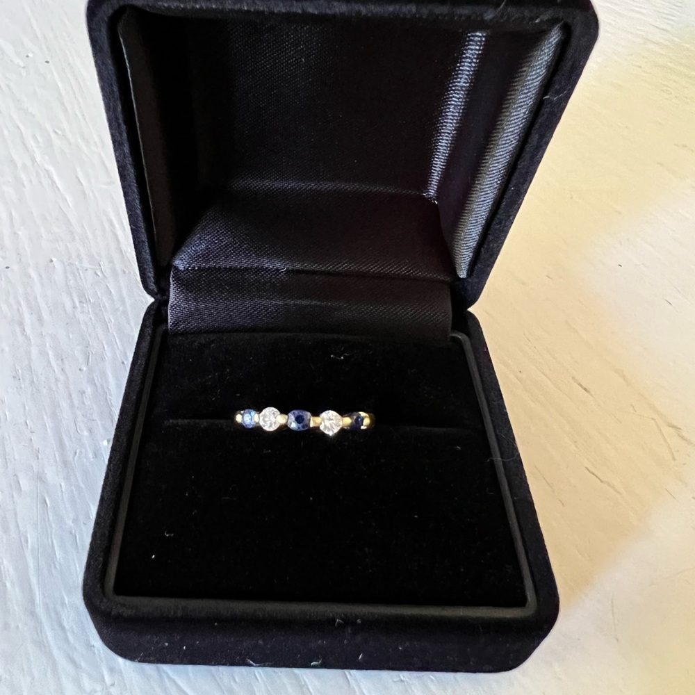 18K Solid Gold Sapphire Diamond Ring 5.5